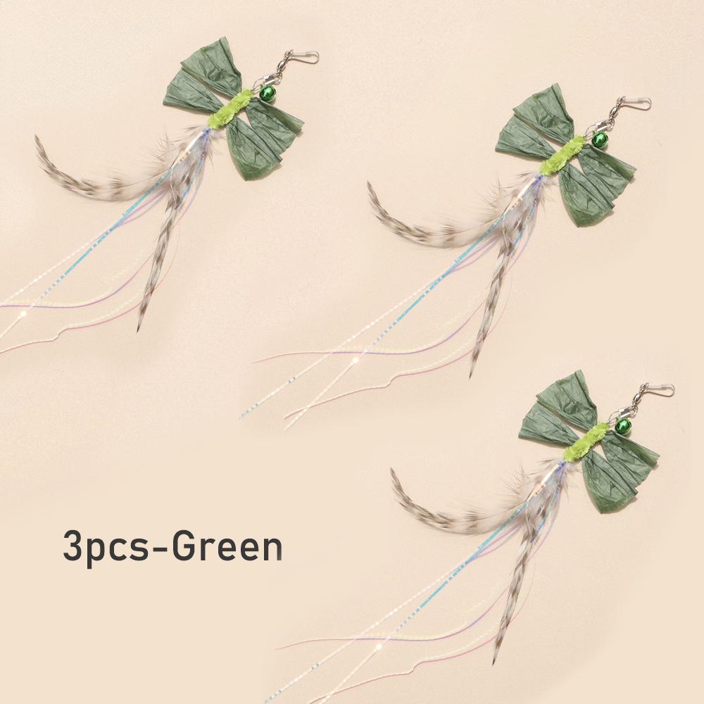 

3pcs Simulated Feather Dragonfly Cat Toy Replace the Head Accessories Artificial Insects Pet Toy