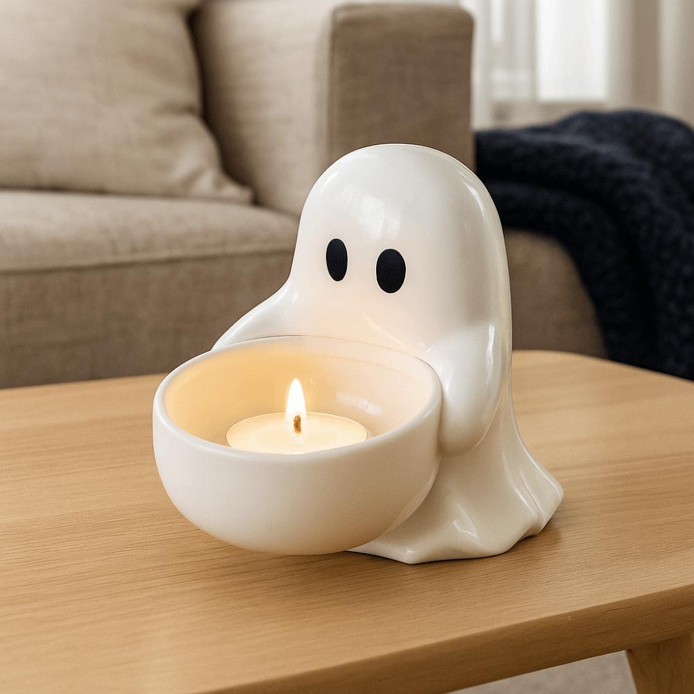 Resin Halloween Ghost Candlestick Gothic Cartoon Halloween Candlestick Holder Spooky Ghost Decorative Snack Storage Box