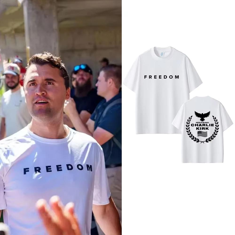 

Charlie Kirk Freedom Same Style Print Tshirt Unisex Tribute Memorial American Hero Shortsleeved top Male Patriotic Activism Top 2XL