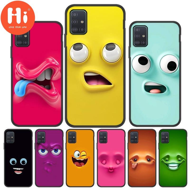 

Чехол со смайликом для Samsung A51 A32 A52 A31 A12 A52S 5G A72 A71 A21S A50 A70 A10 A42 M31 Galaxy S21 S20 FE S10 Plus S8 S9 S22 Ультра силиконовый черный чехол
