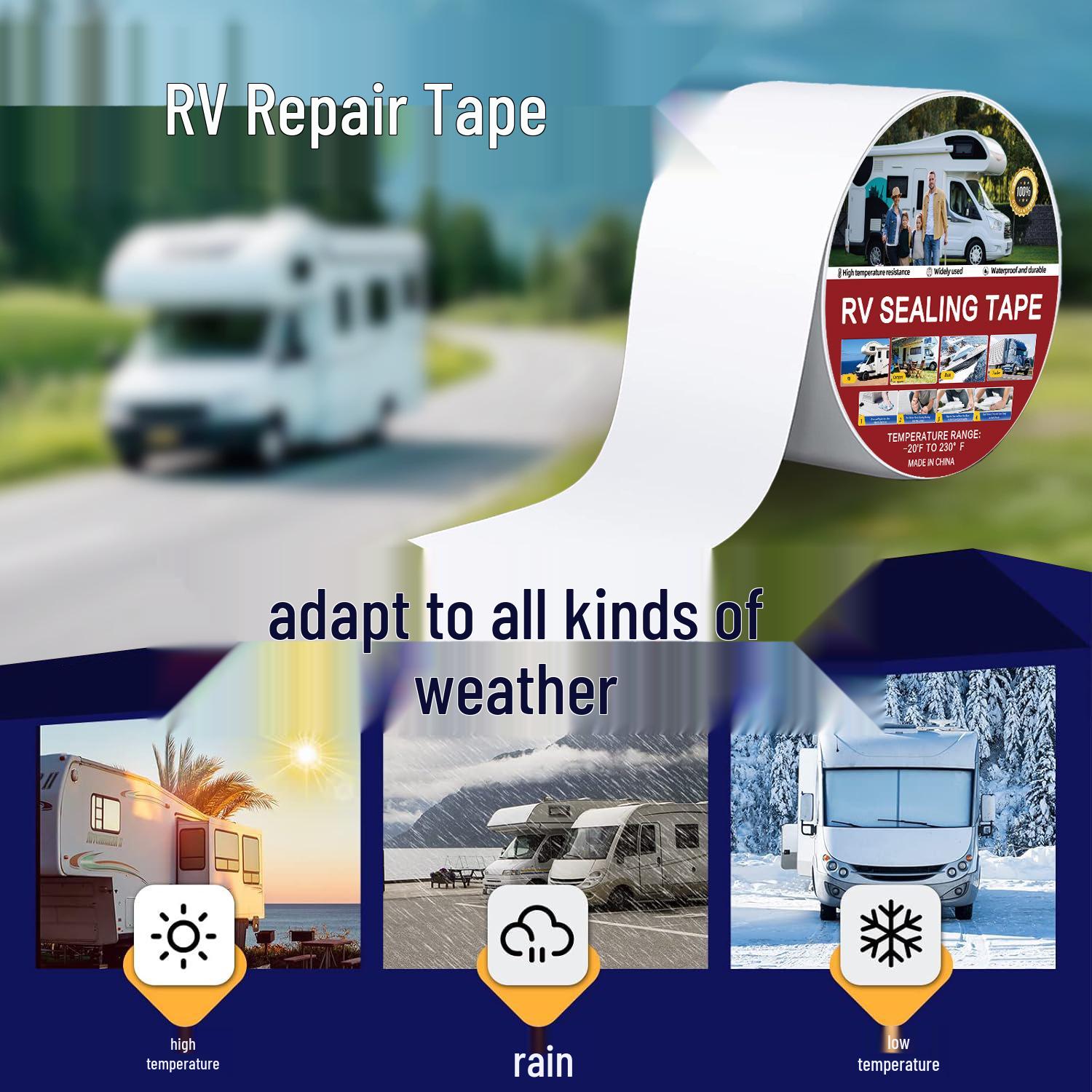 

High Viscosity Waterproof RV Roof Repair Tape - Heat Resistant Sealing Tape for Container Trucks 0.8MM Thick, 5CM Wide, 5M Long; White