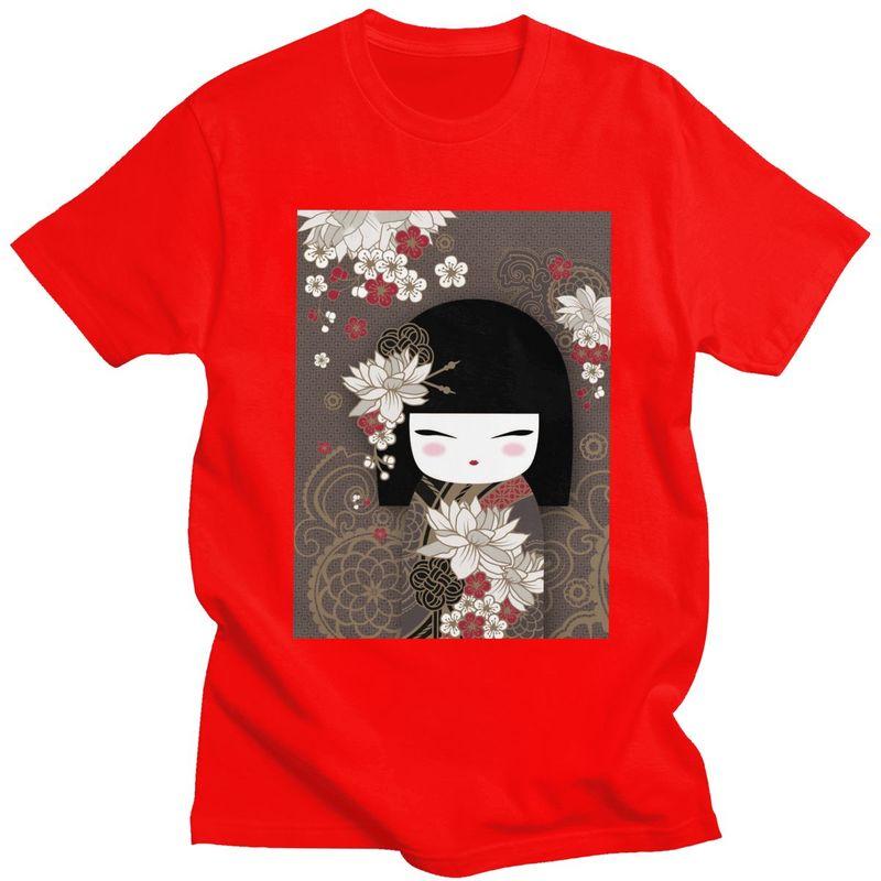 Мужские футболки с индивидуальными куклами Кокеси и цветами сакуры, 100% хлопок, японское кимоно, гейша, девушка, футболка S