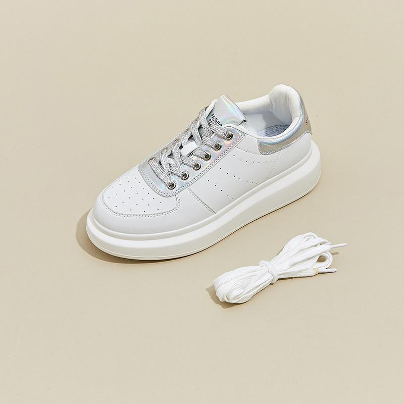 3233 small size leather little white shoes women's thick-soled Korean version of color matching college casual shoes lace-up flat-soled student sh