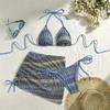 Printed With Skirt Halter Strappy Bikini Female Swimsuit Women Swimwear Three-pieces Bikini set Bather Bathing Suit Swim