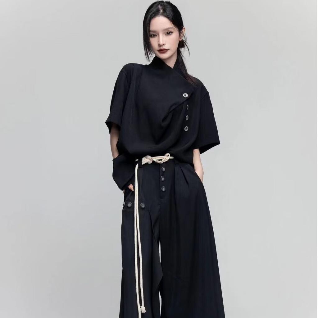 Women Irregular Multi-Button Loose Shirt Summer Short-Sleeved Tops Blouses