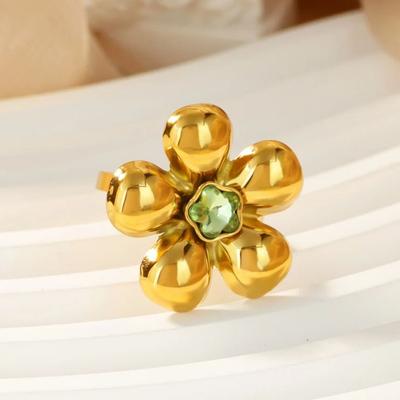 Anelli di Fiori Zircone Per Donne Colore Oro Acciaio Inossidabile Anello di Fiori Regolabile Gioiello di Lusso Matrimonio Natale Regalo