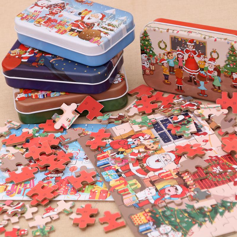 Puzzle Santa din Lemn Făcut Manual pentru Copii - Cadou Educațional de Crăciun