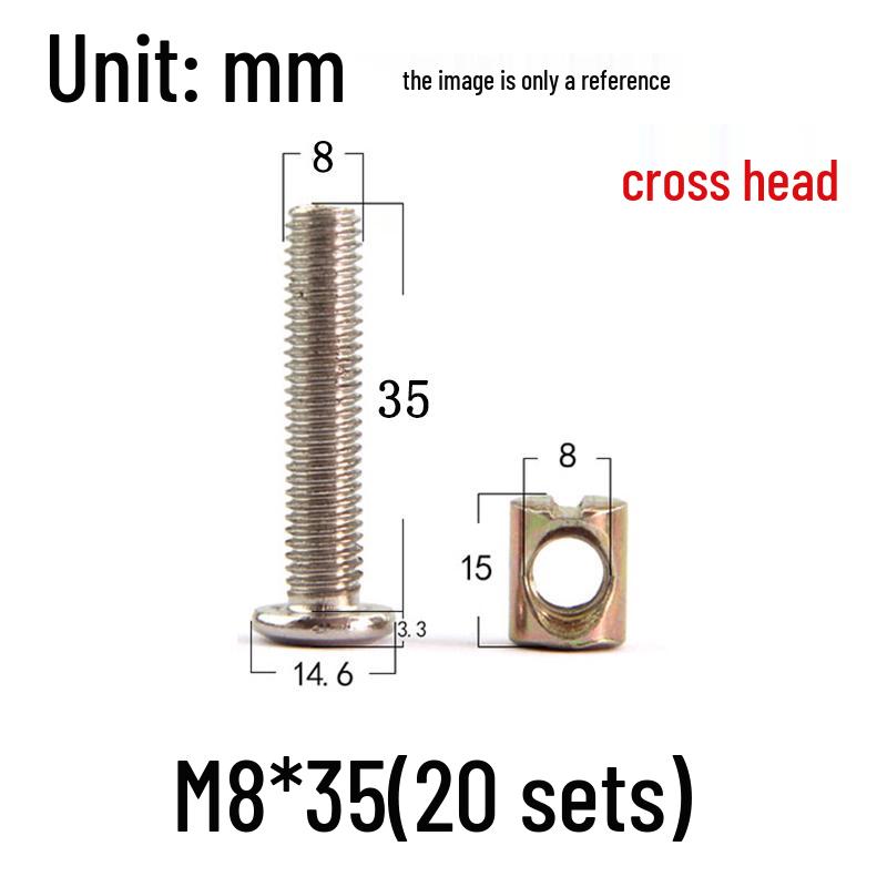 Nickel-Plated Phillips Hex Socket Crib Screw & Nut Set, M6/M8
