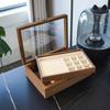 Walnut Grain Jewelry Organizer with Glass Lid - Anti-Oxidation Storage for Earrings, Rings, and Bracelets