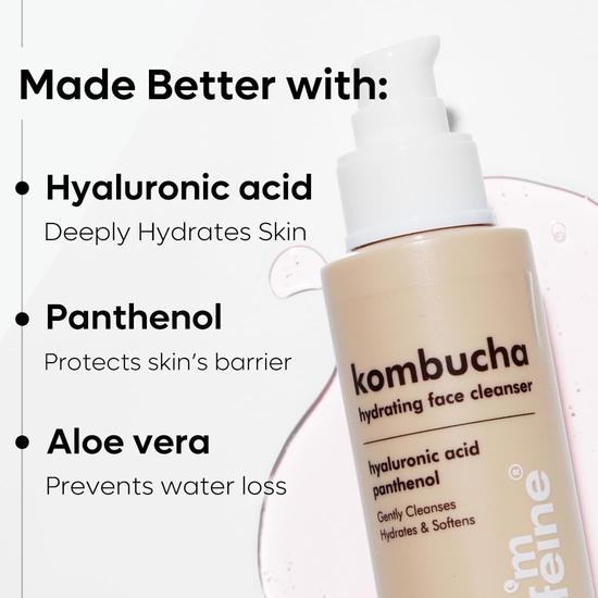 mCaffeine Kombucha Hydrating Face Cleanser with Hyaluronic Acid | Gentle Cleanser for Intense Hydration & Soft Skin | Removes Oil & Dirt| 100ml