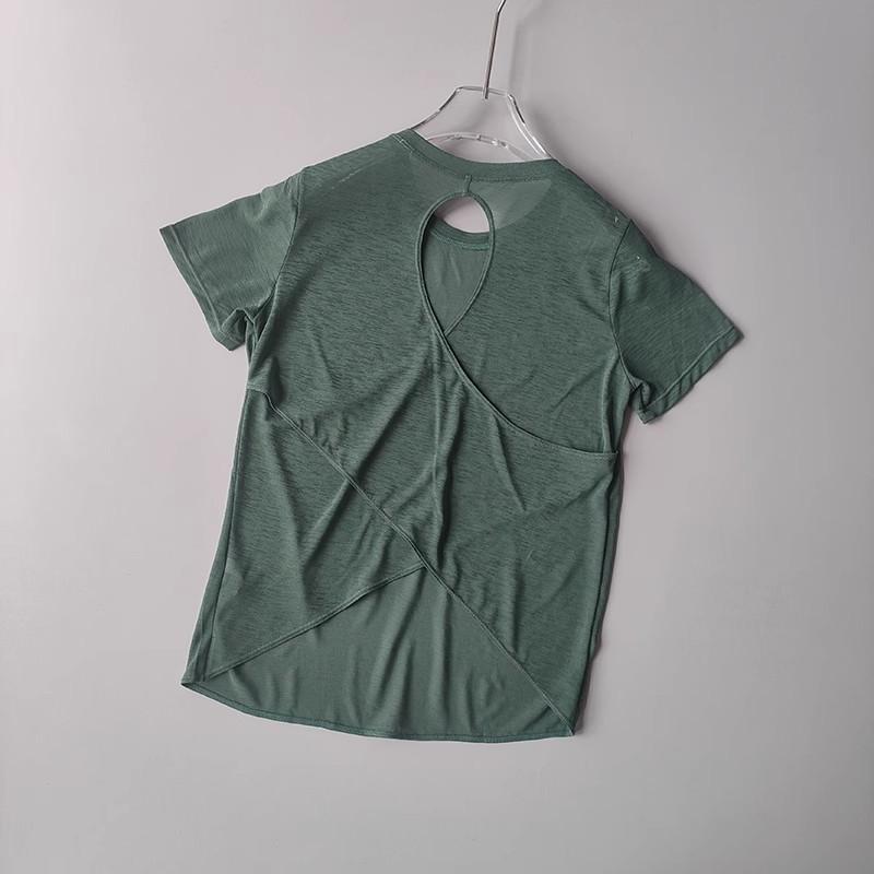 Enges Sport-T-Shirt für Damen, schnelltrocknend, kurzärmelig, Yoga-T-Shirt, Pilates-Fitness-Shirt mit ausgehöhltem Rücken, Lauf-T-Shirt