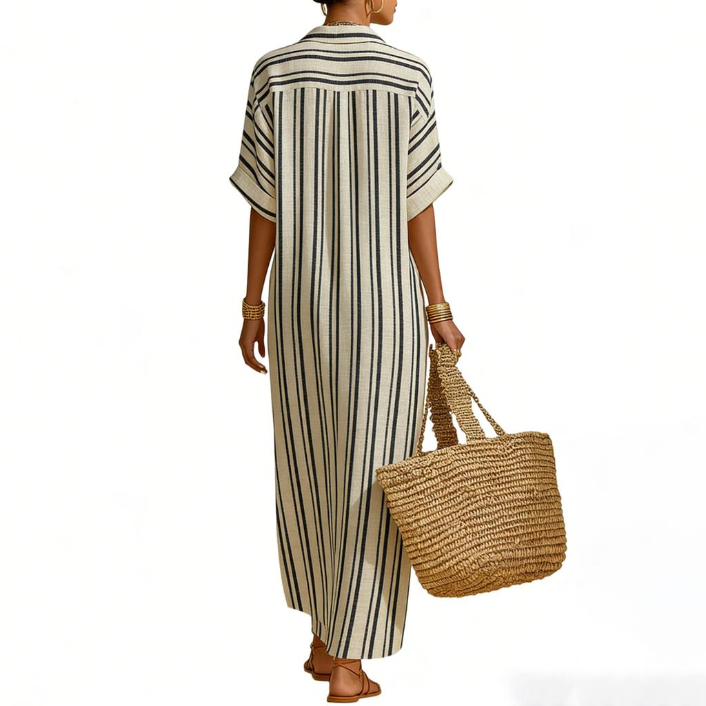 Ladies' Casual And Fashionable Loose Striped Shirt Dress