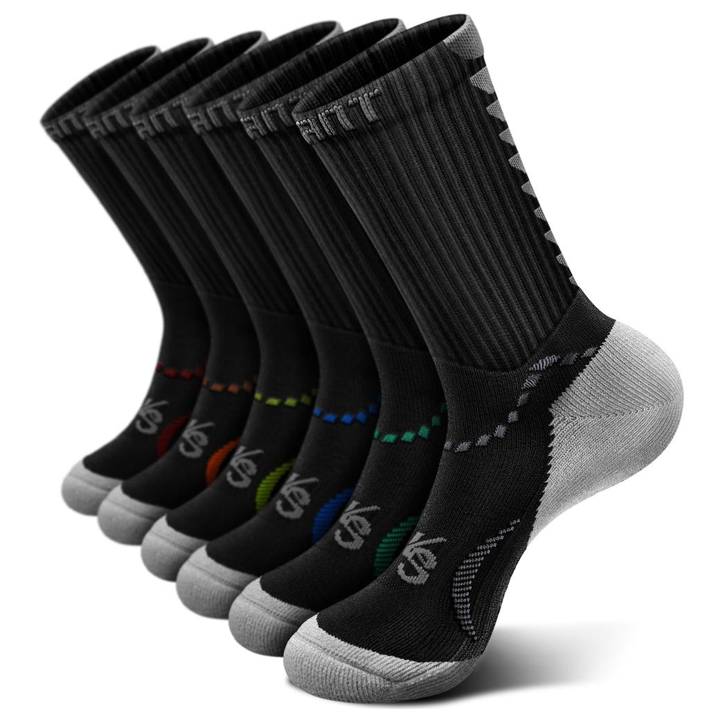 KEMISANT Men's 6-Pair Socks, Compression Wicking Socks for Running and Sports, with Arch Support (6 Pairs, Sizes 27.0-29.0cm)