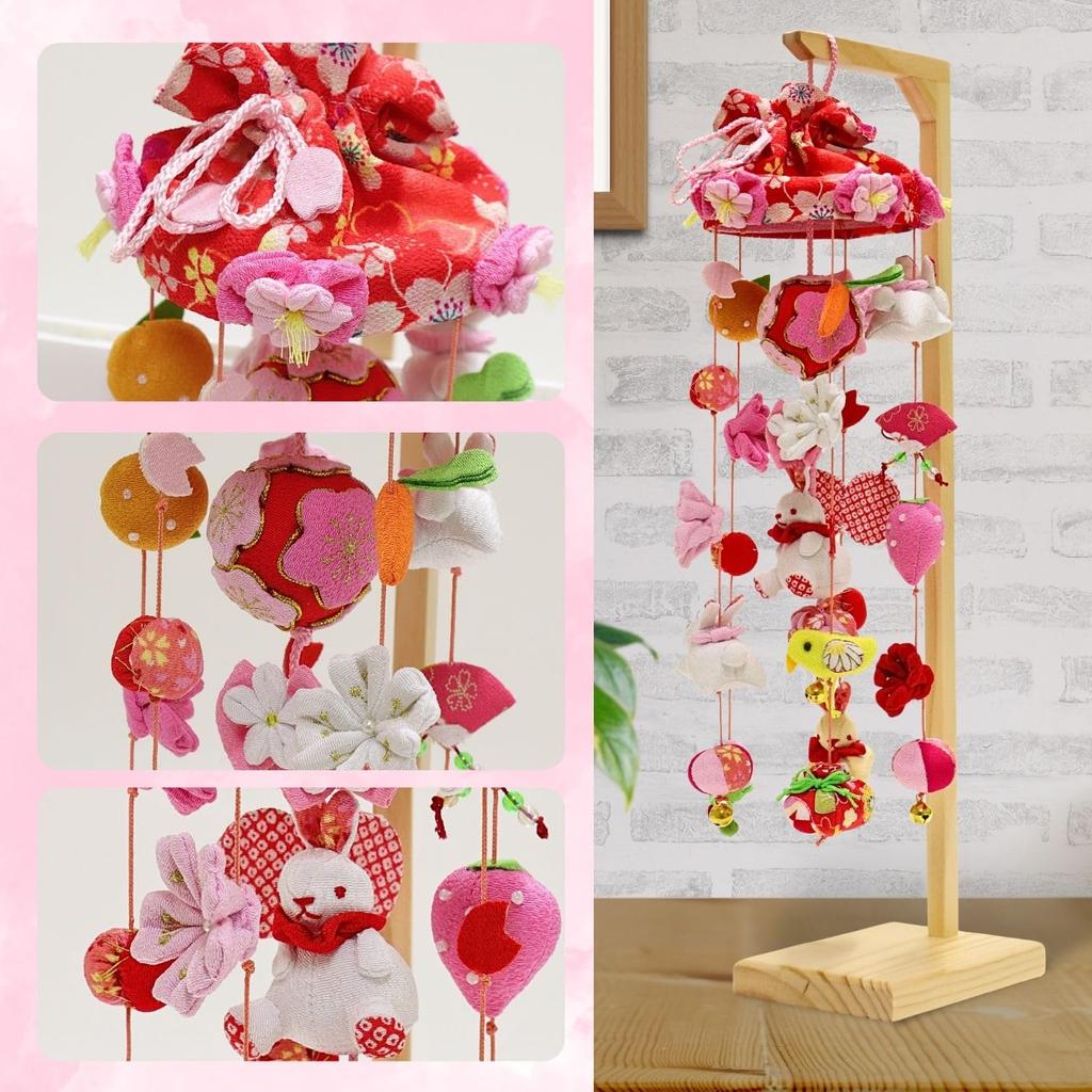 Hanging Hina Doll Cherry Blossom Rabbit Extra Wood Grain 48cm with Display Stand Decoration, Design, Small, Stand, Tall,
