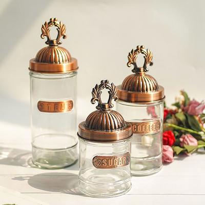 Glas-Vorratsglas im europäischen Stil, Schloss-Metalldeckel, Klarglas, Süßigkeiten, Kaffee, Teebehälter, Vintage-Aufbewahrungsflasche, Heimdekoration