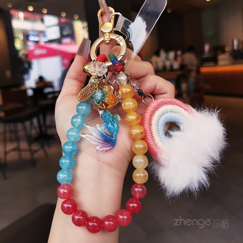 

Mobile phone chain pendant, women s wrist rope ins boutique handmade rainbow koi Nafu beaded jewelry, high-end short style