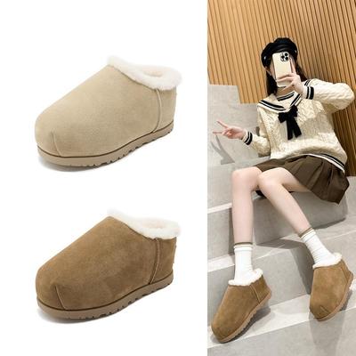 Damen Echtfell Stiefel mit runder Spitze - Dickkopf Brotschuhe, Capibara Schnee Baumwolle, Höhenerhöhend, Herbst/Winter 2024