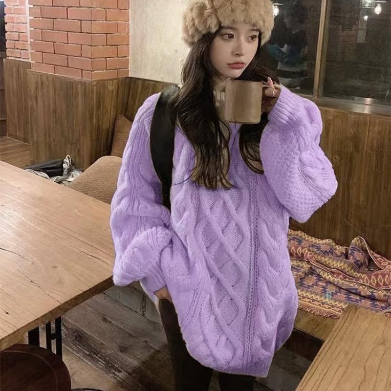 

Осень и Зима Новый Стиль Милый и Свежий Твист Свободный и Тонкий Пуловер Вязаный Свитер Женский One Size светло-фиолетовый