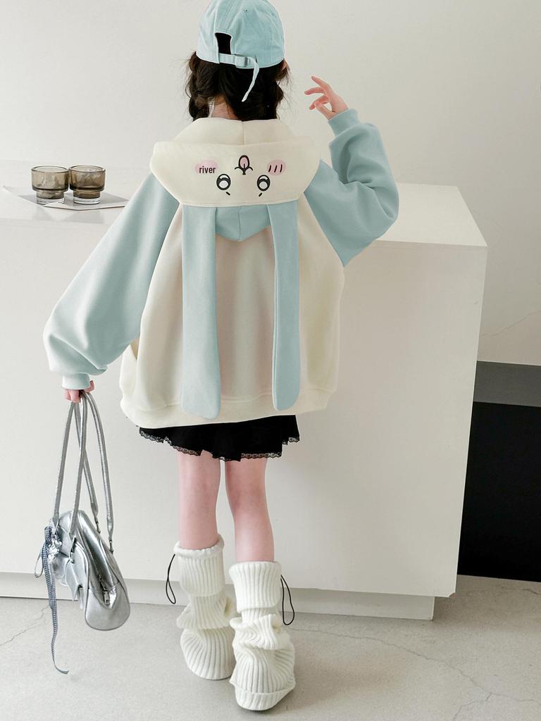 2025 Girls' Fashion Rabbit Ear Hooded Cardigan - Autumn Sweatshirt for Kids