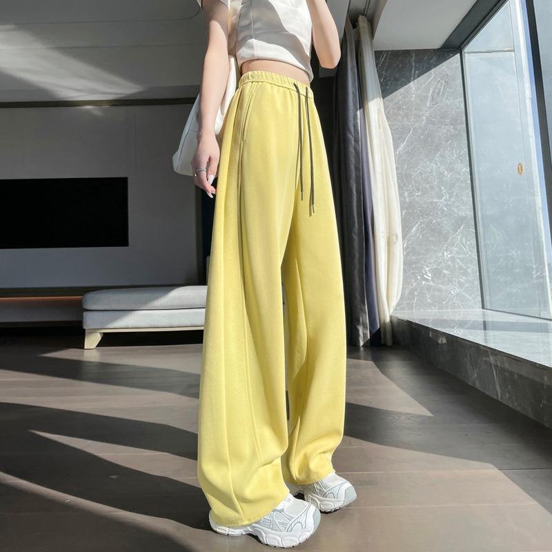Spring Autumn Solid Elastic Waist Wide Leg Pants Women Loose Casual Drawstring All-match Sweatpants Trousers