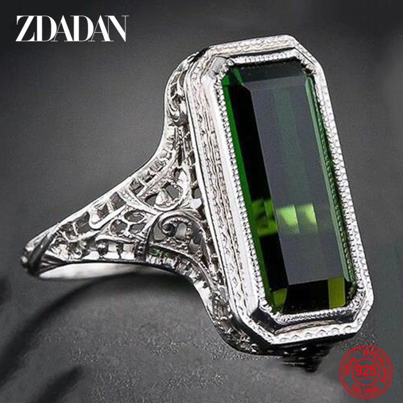 925 Sterling Silver Big Square Emerald Gemstone Ring for Women Wedding Jewelry Accessories Wholesale