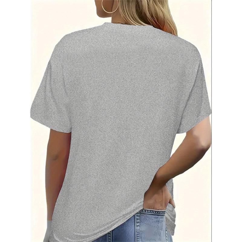 Women's Butterfly Print Round Neck T-Shirt - All-Season Comfort Stretchy Casual Top with Artistic Line Design,