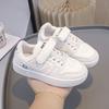 New children's school leather sneakers, casual versatile sneakers for older kids, running shoes with Velcro, solid color sneakers