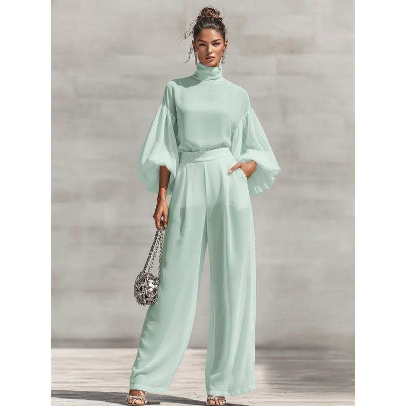 DICIFY Women's Fashion Casual Long Sleeve Stand-up Collar Pants Suits