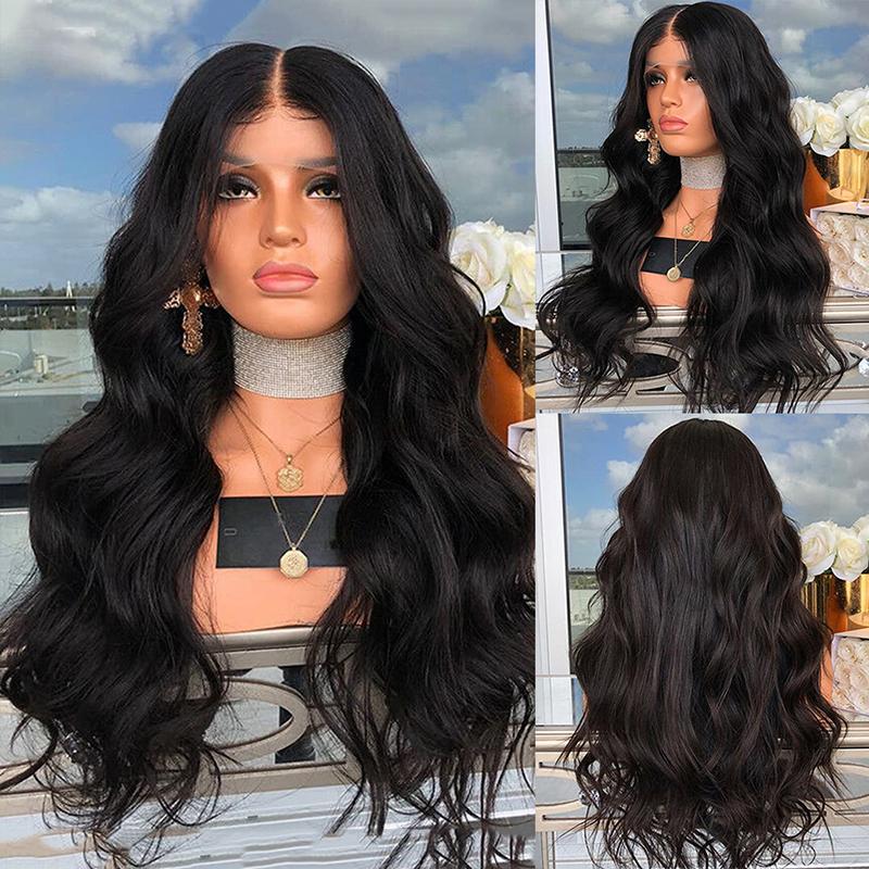 Dark Blue Long Body Wave Wig 13x4 Synthetic Lace Front Wigs for Women Pre Plucked Natural Hairline Wig Daily Use Cosplay Wig