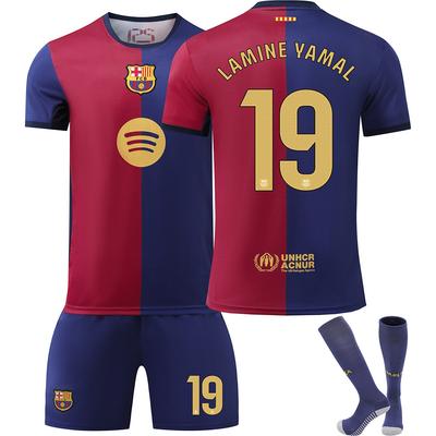Jugendliche Kinder Erwachsene Fußballtrikots Sport Trainings Trikot Set mit Socken 24/25 Barça Heim #19 Lamine Yamal