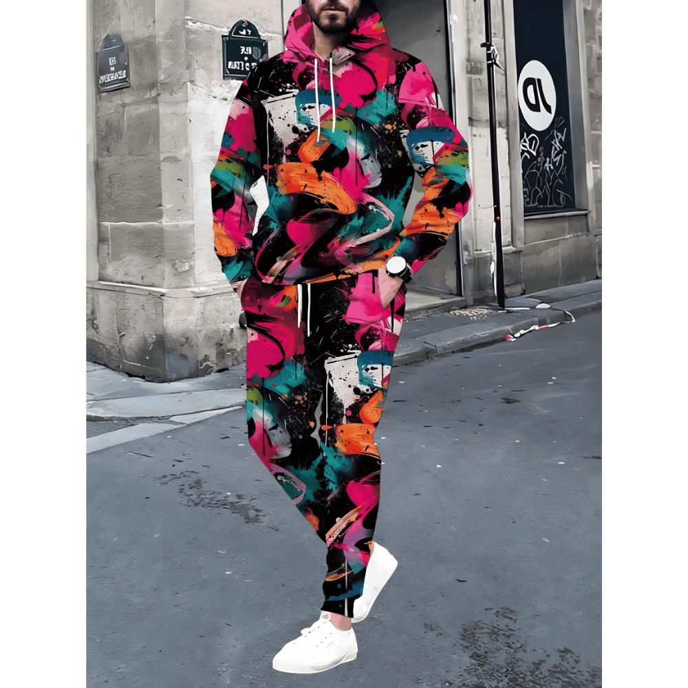 

Spring Autumn Color Graffiti 3D Printed Hoodie Suit Men Sweatshirts Sweatpants Casual Fashion Two Piece Tracksuit Set Men s Clothing XXL
