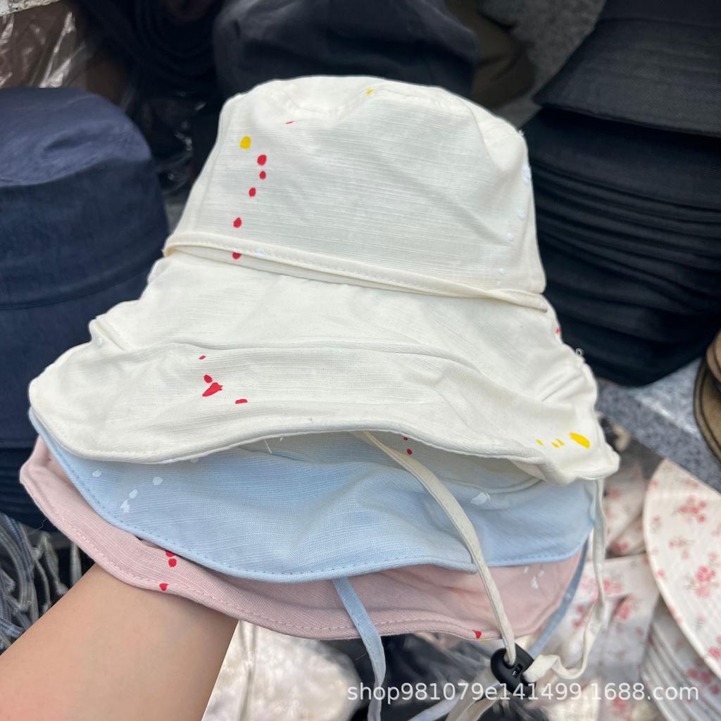Sweet sister spring and summer new cotton and linen inkjet bucket hat women's sunscreen basin hat cute small fresh wide brim sun hat