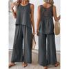 Set da donna casual alla moda, tinta unita, schiena con intaglio floreale, elegante, due pezzi