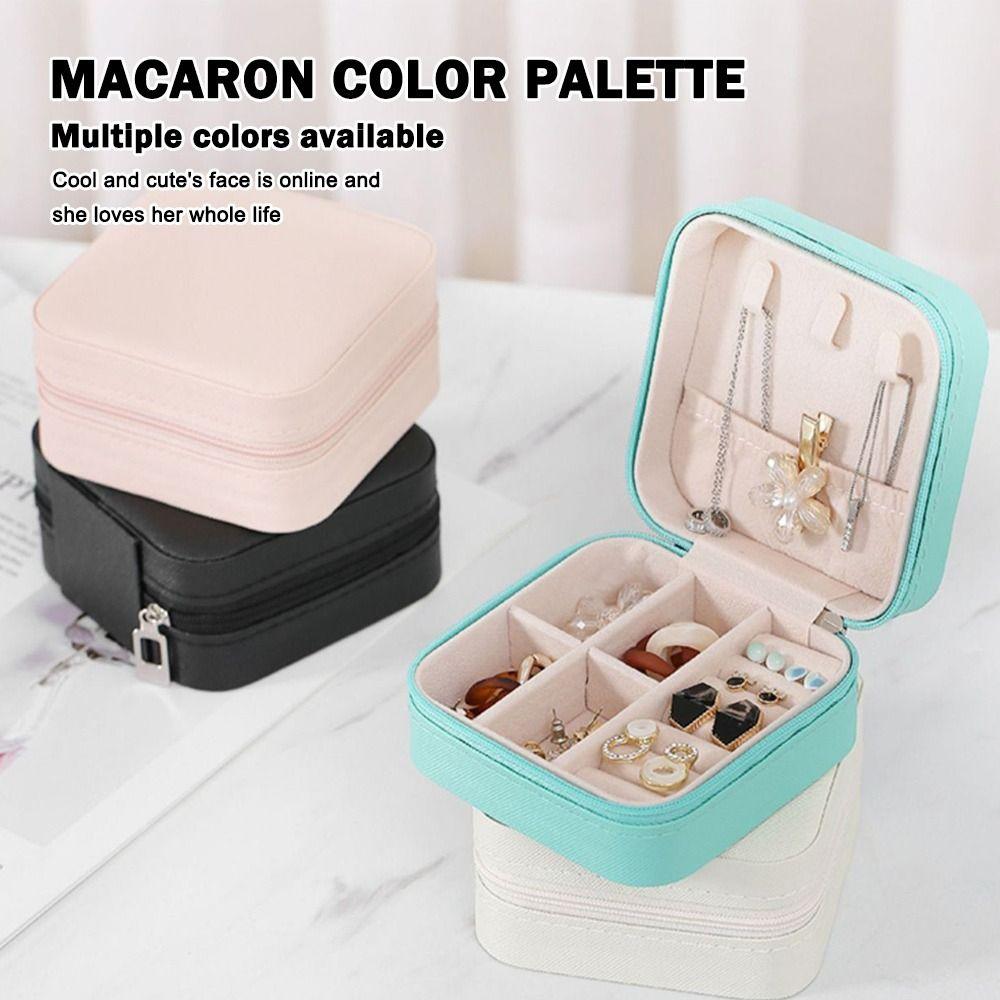 Portable Design Portable Jewelry Box Button Leather Leather Storage Box Earrings Storage