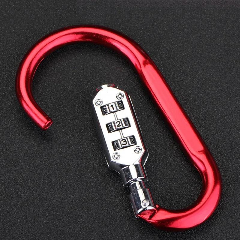 Bicycle Anti Theft Carabiner Lock - Password Aluminum Alloy 3 Dial Padlock For Hiking Bag Luggage Security Tool