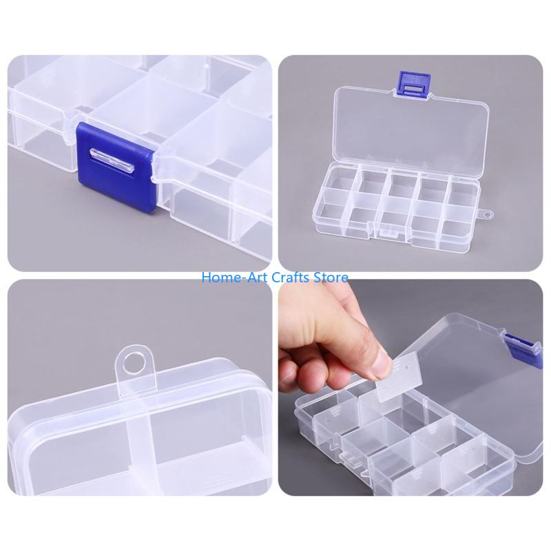 Y3NA Clear Plastic Storage Box 10 Compartment with Sealing Lid Container for Case for Small Jewelry Ring for Pill Multicolor