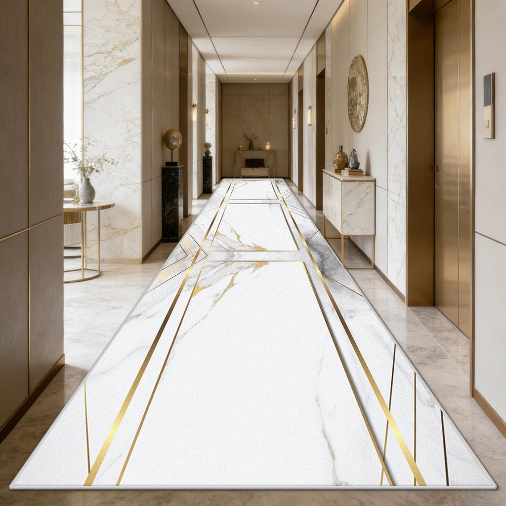 European Style Marble Long Corridor Carpet Luxury Decoration Easy Cleaning Washable Floor Mat Hall Aisle Runner Rug Customizable