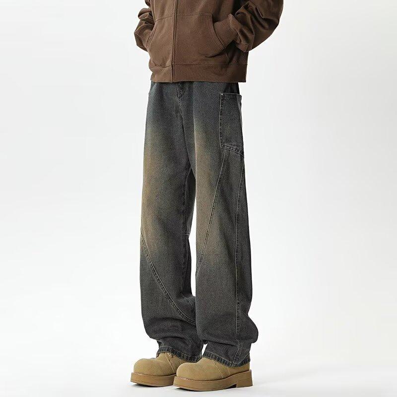 Amerikanische Street Retro gewaschen alt gespleißte Jeans Herren Ins Trendig High Street Locker Gerade Freizeit Hose
