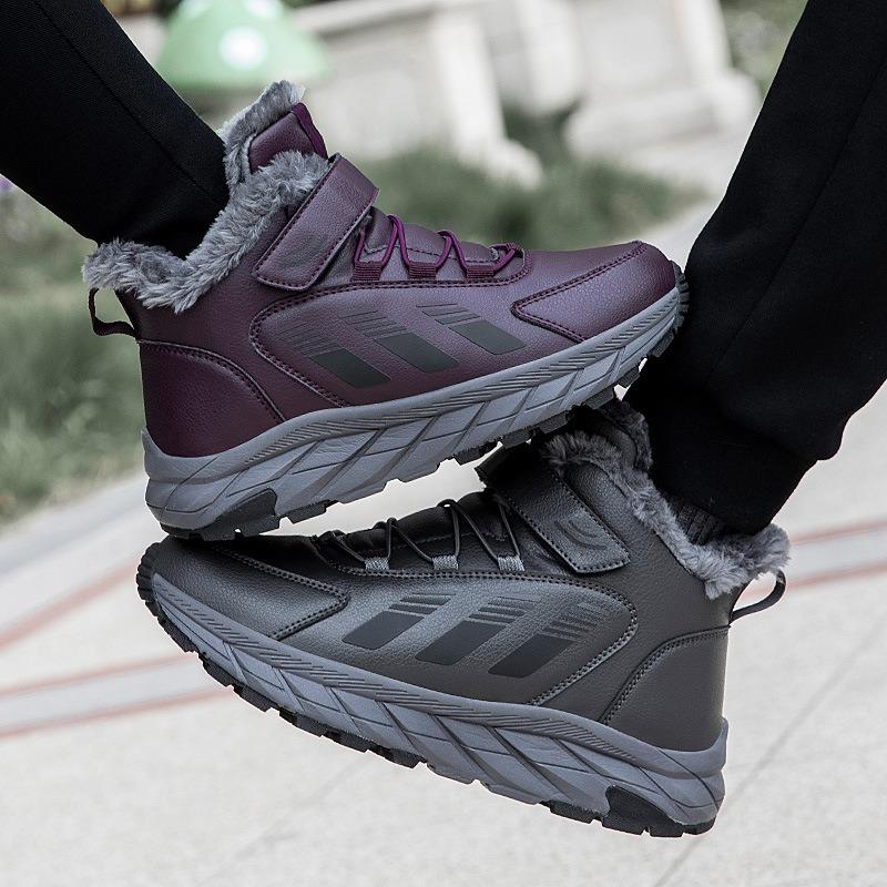 Winter high-top cotton shoes men's shoes fleece thickened walking shoes leather upper elderly shoes warm snow boots women