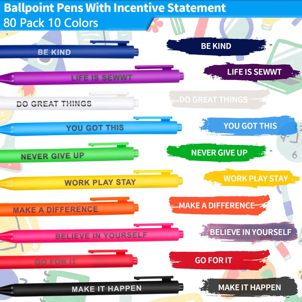 80 Pcs Inspirational Ballpoint Pen Bulk Motivational Quotes Pen Novelty Retractable Stylus Writing Pens Encouraging Black Gel In