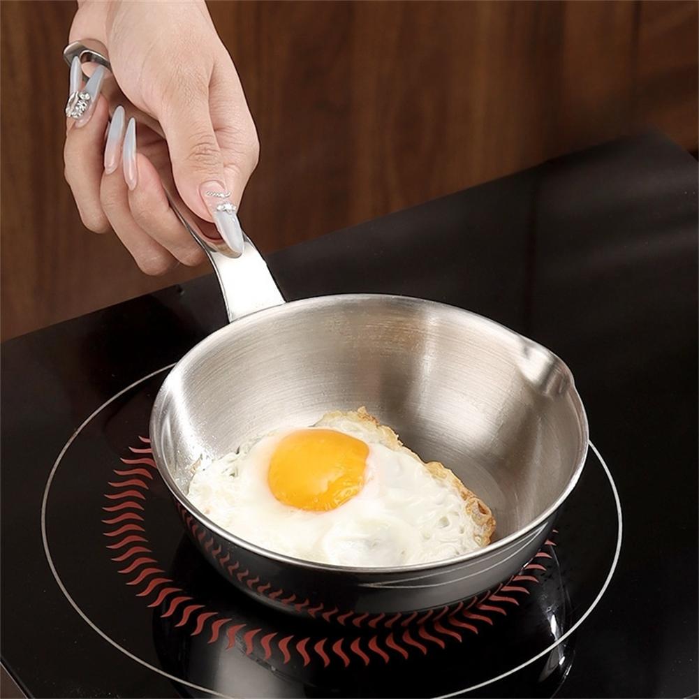 Small Stainless Steel Frying Pan Cooking Skillet with Handle for Eggs Milk and Sauce Pouring Dishwasher Safe Kitchenware