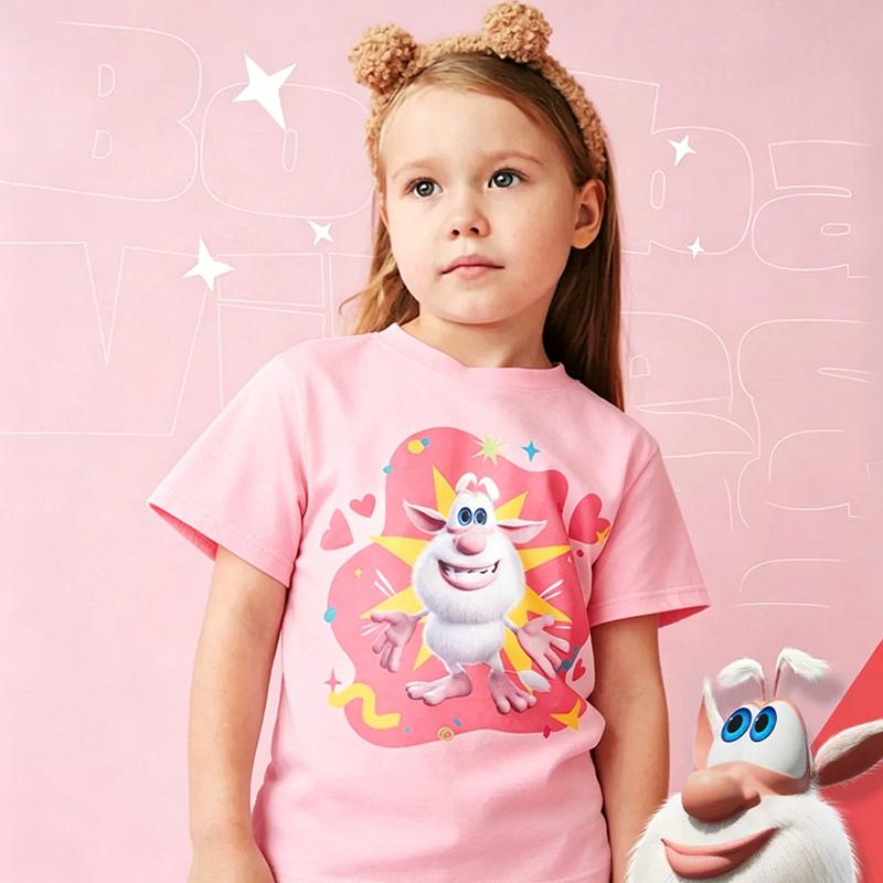 Summer Cartoon Booba Print T-Shirt for Kids Boys Girls Casual Round Neck Short Sleeve Design Perfect for Toddlers Everyday Wear Holidays