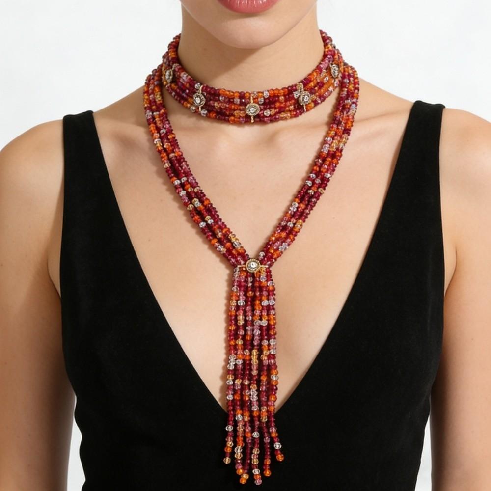 2 PCS Exaggerated Stacked Beads Necklace 2 Layers Women Collarbone Chain  Banquet