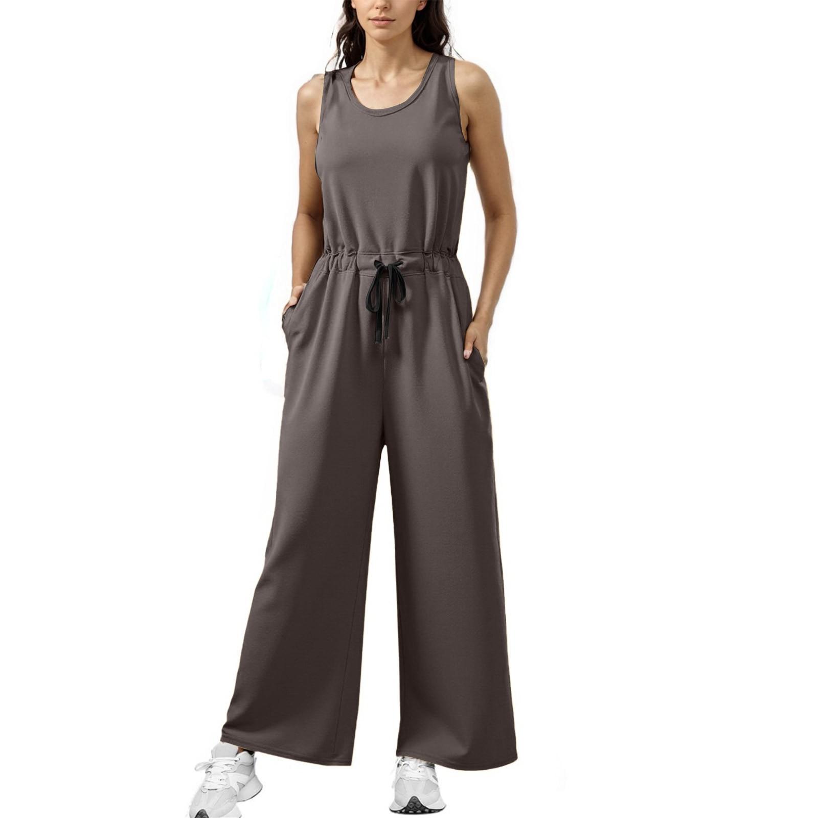 

Женские повседневные широкие комбинезоны, летние, без рукавов, свободный джемпер со шнурком, тренировочные костюмы XS