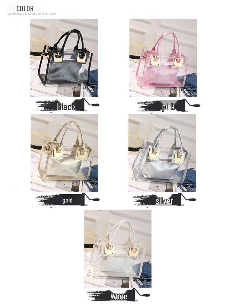 2025 Summer Women's Beach Bag: Korean Style Transparent Jelly Crossbody & Shoulder Mother-Child Handbag