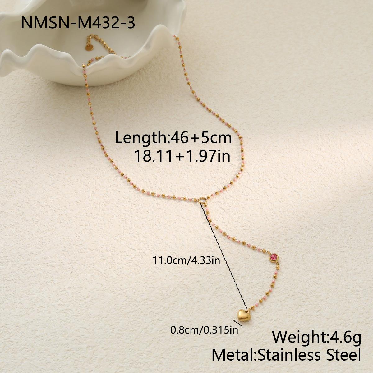 GEMCHIC Women s Colorful Beaded Y-Shape Heart Pendant Necklace Stainless Steel Long Tassel Chain