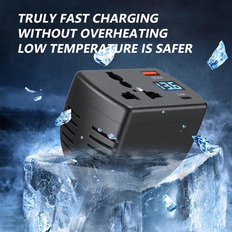 SEAMETAL 150W Car Inverter QC3.0 Type C Fast Charger Car Socket Multifunctional Three Port Vehicle Power Converter Digital Display