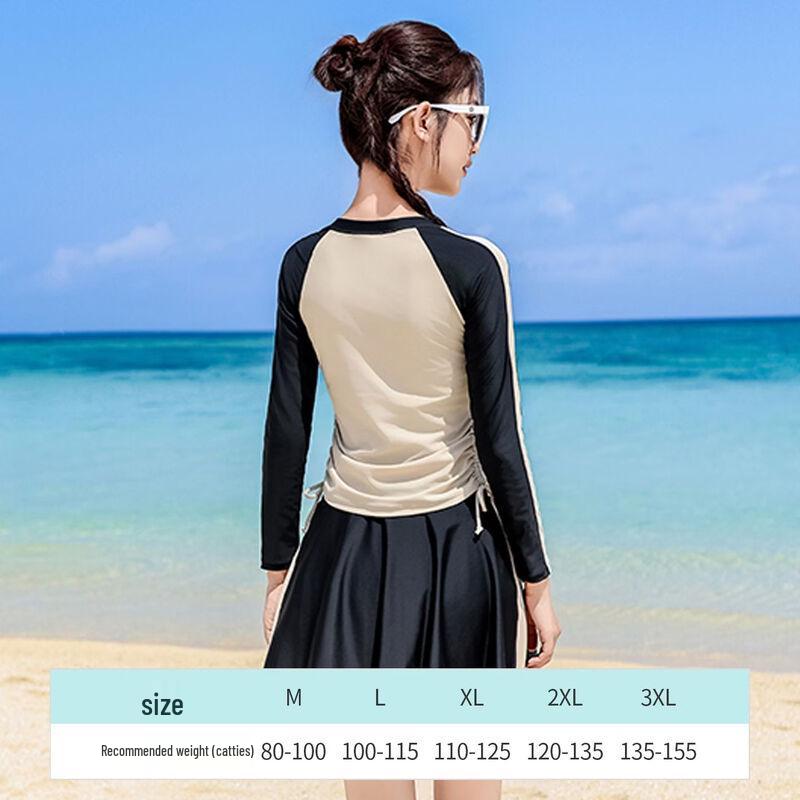 Xtep Women's Long Sleeve Conservative Skirt Split Swimsuit