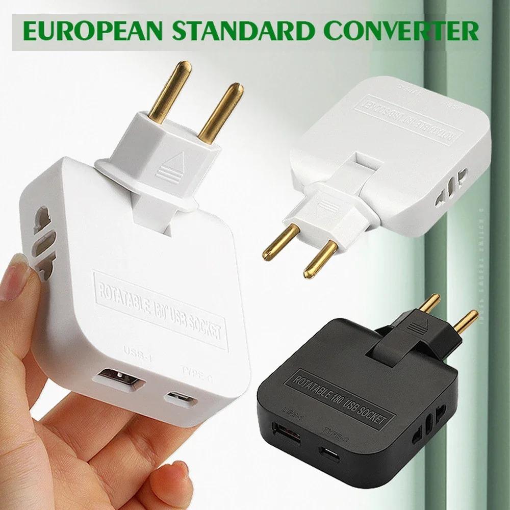 

4 in 1 EU Plug Adapter with USB and Type C Port Foldable 180° For European Power Converter Extension Socket Charger EU чёрный