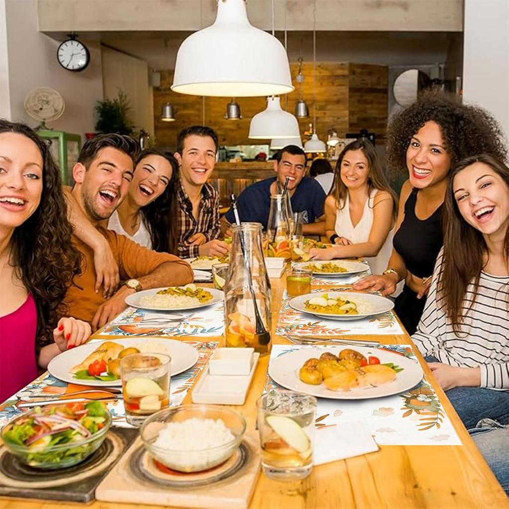 Fall Placemats Set of 4 Placemats,12x18 Inch Autumn Pumpkin Pattern Table Mats for Thanksgving Fall Holiday Party Kitchen Dining Indoor Outdoor Table